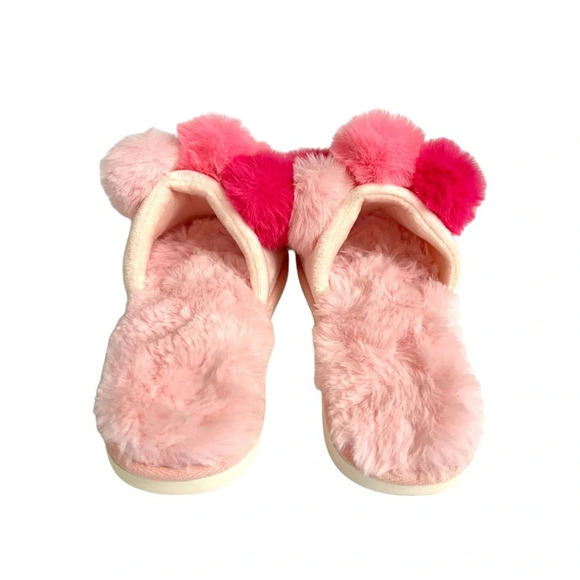 Shiraleah Carina Slippers Pink Pom Pom Slide‎ Slip-on Fuzzy Soft Hard Bottom 6-8 - Picture 6 of 9